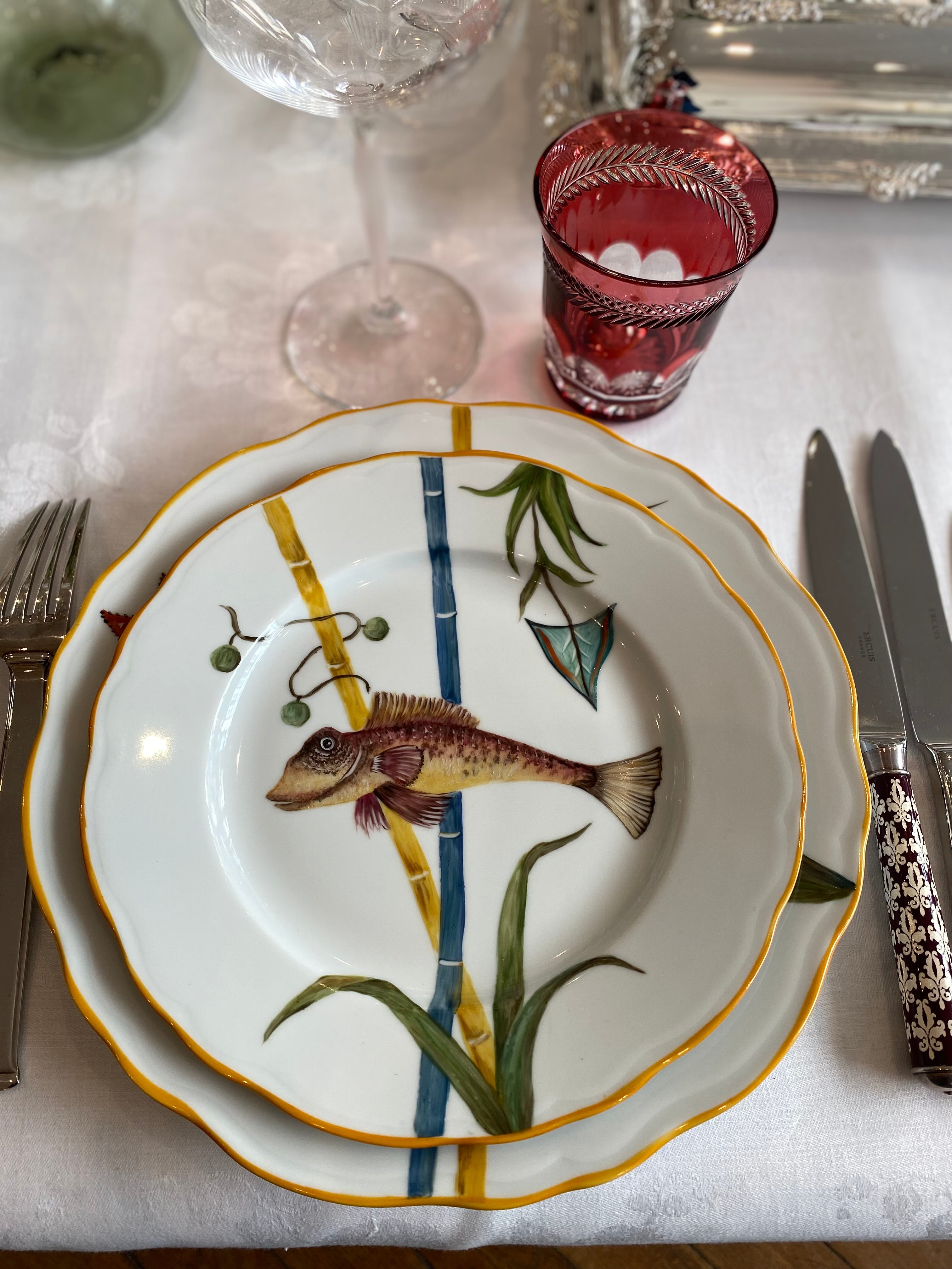 Fish painted porcelain plate