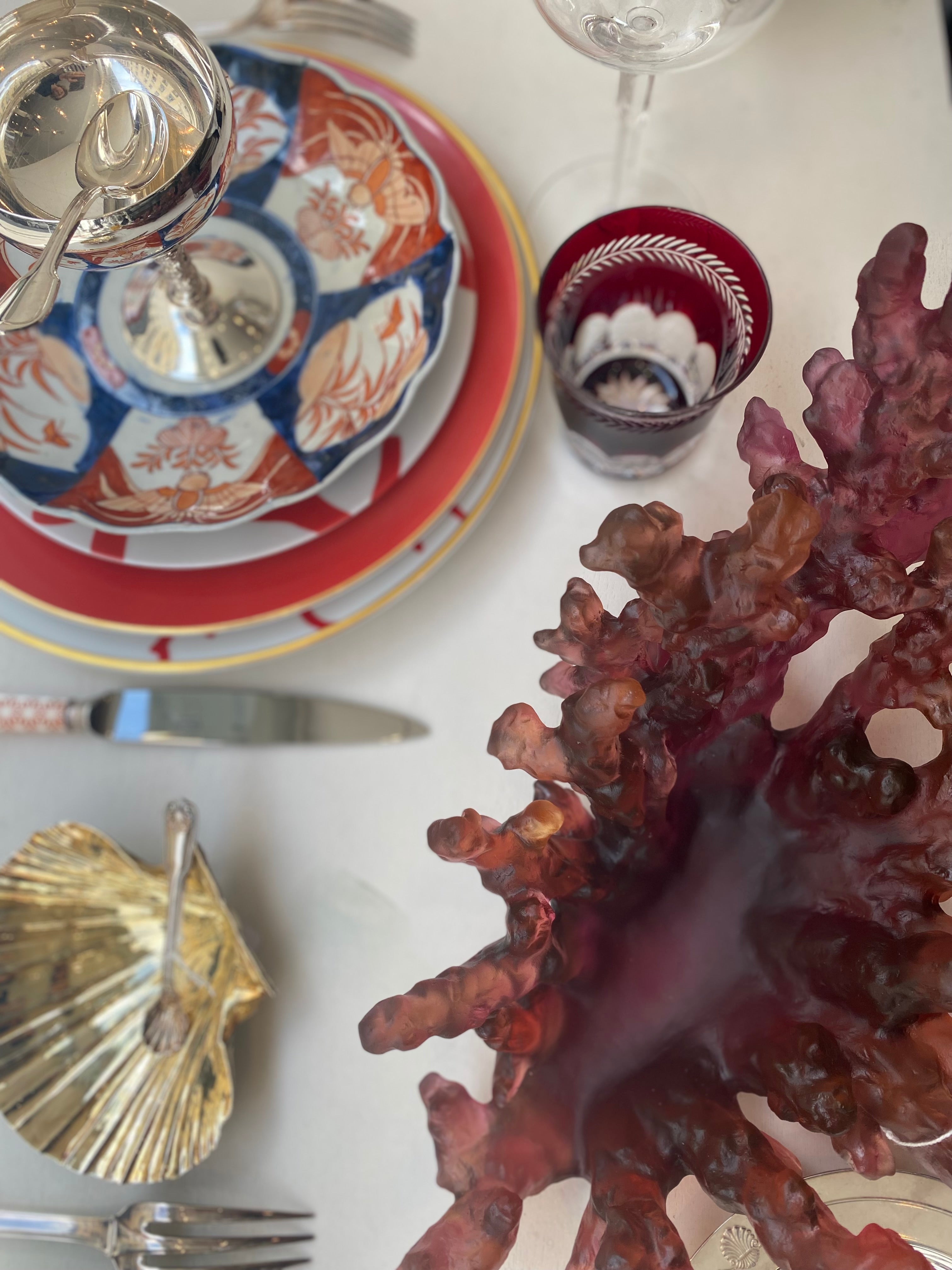 Aurora red coral daum crystal bowl