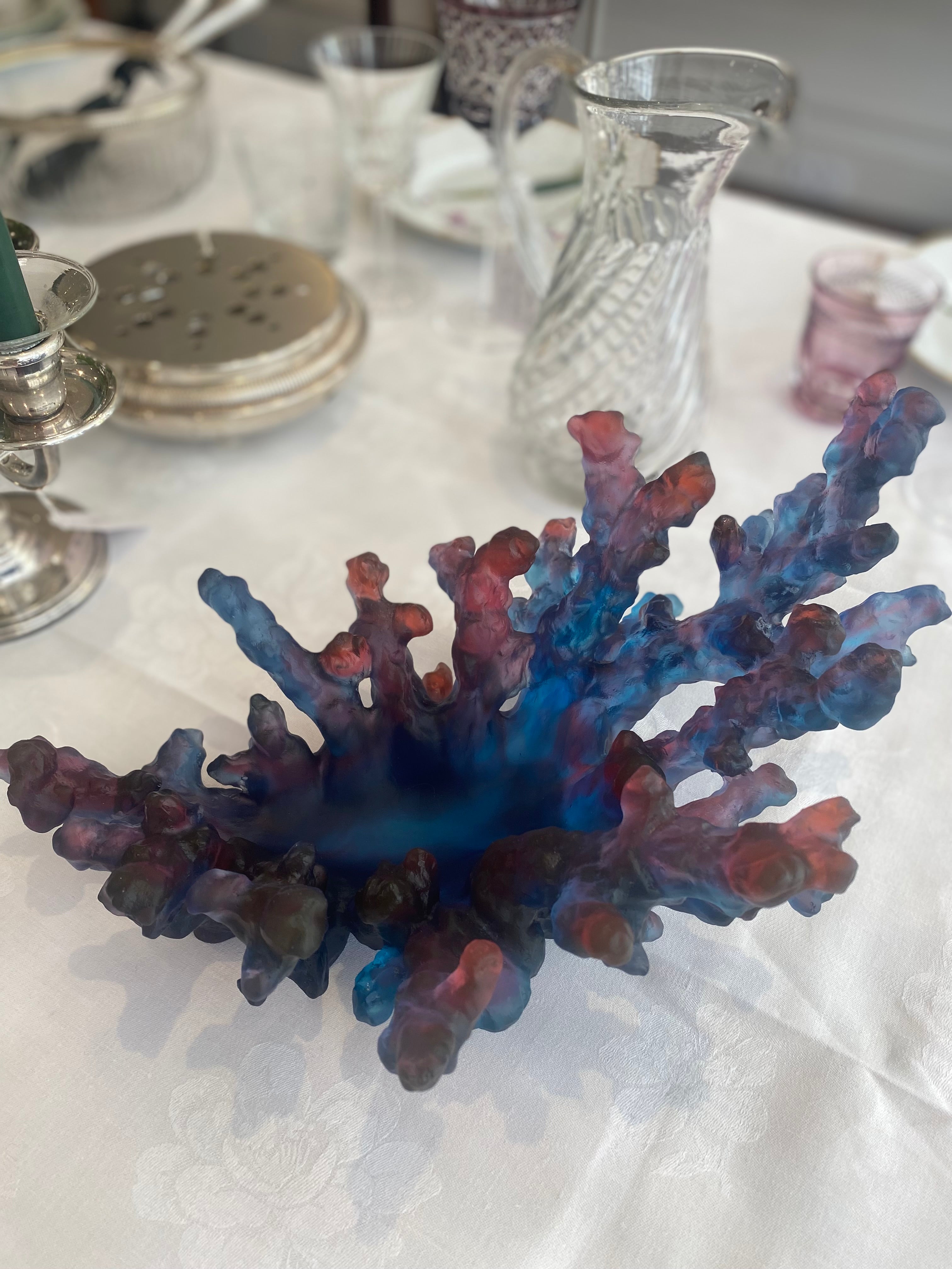 Aurora blue red coral daum crystal bowl