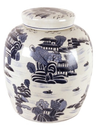 Large white-blue ginger jar