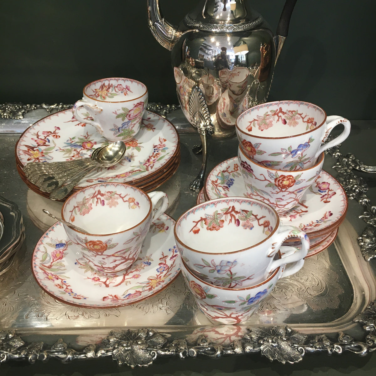 White and pink Sarreguemines coffee cups