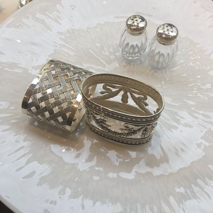 Napkin ring silver plated metal braided