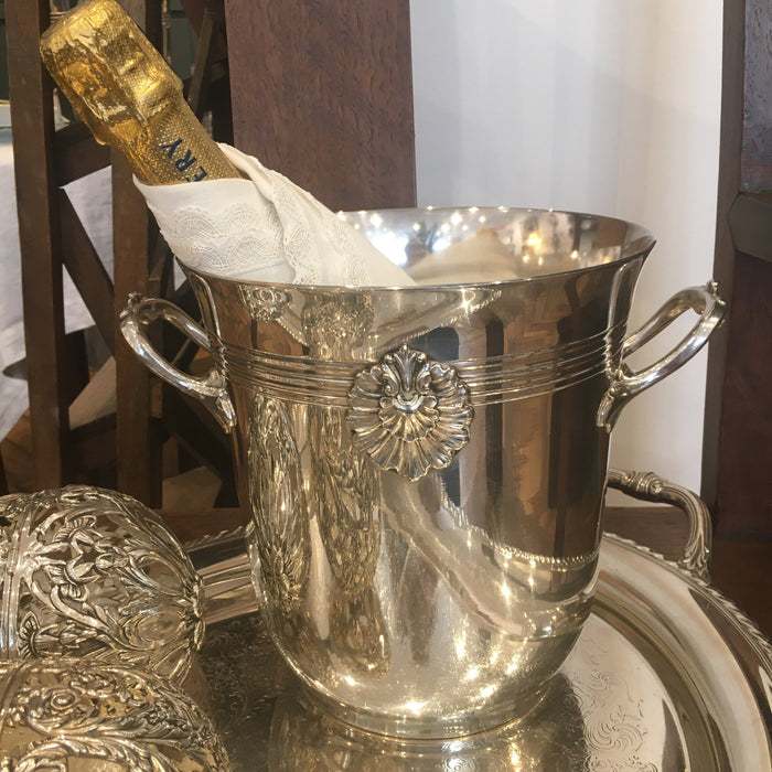Champagne bucket silver plated metal Tulip