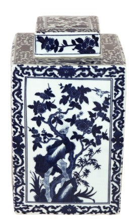 Potiche rectangulaire blanc bleu