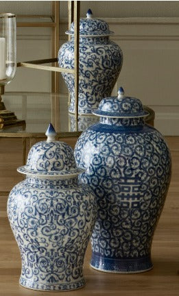 Potiche blanc bleu