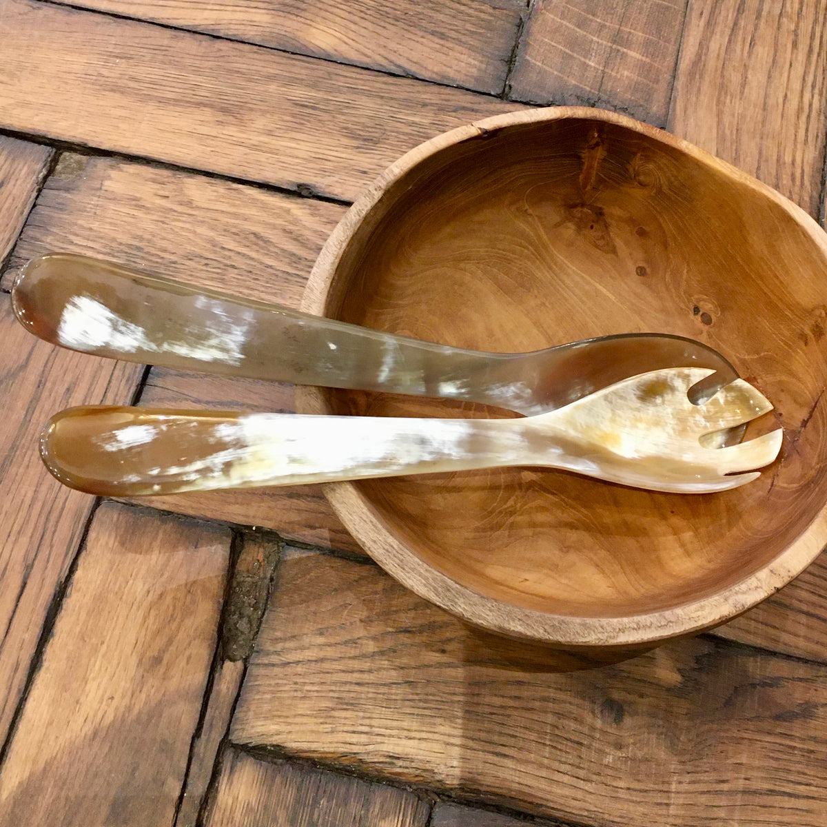 Couverts à Salade En Bois D'olivier Embout Strié... 39D