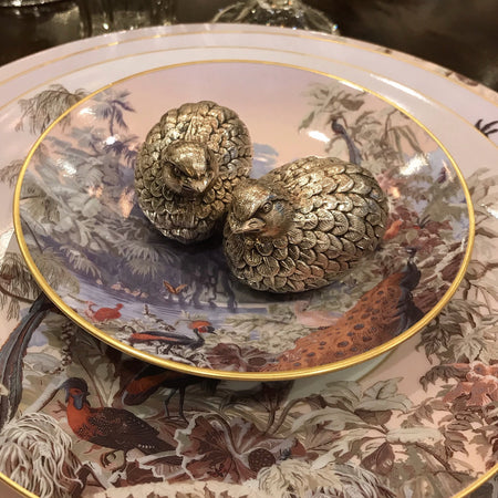 decor de table saliere poivriere oiseau metal argente argent 